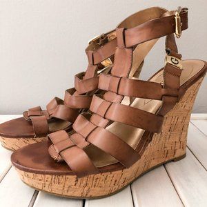 Brown Leather and Cork Guess Wedges - Size 7.5